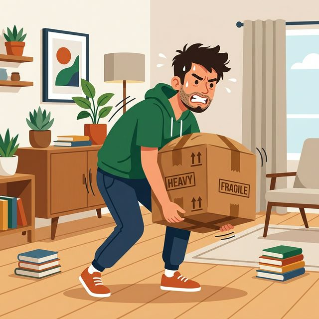 Person struggling with a heavy box